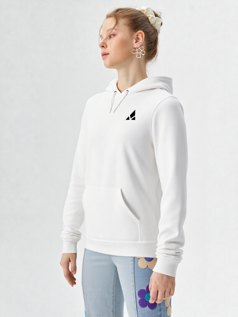 Sudadera blanca con capucha y logo bordado mujer