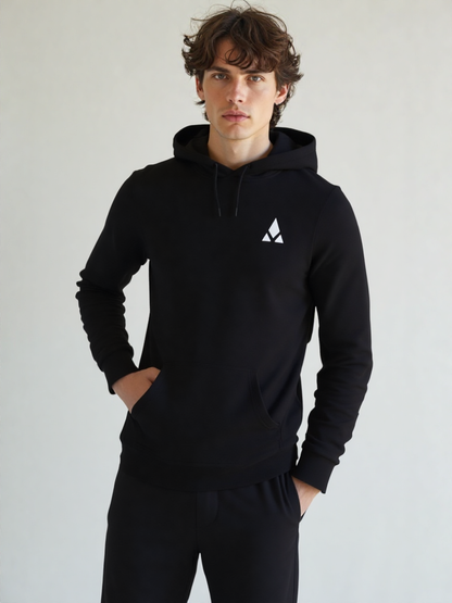 Sudadera negra con capucha y logo bordado hombre