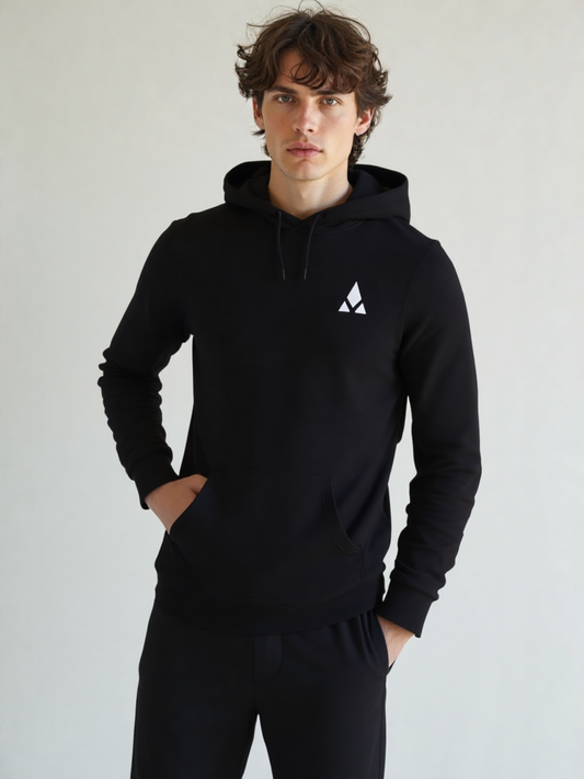Sudadera negra con capucha y logo bordado hombre