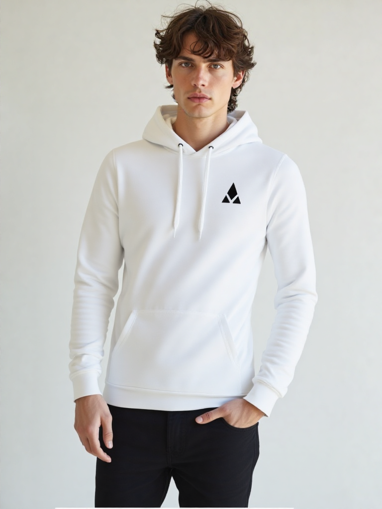 Sudadera blanca con capucha y logo bordado hombre