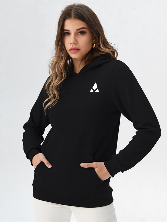 Sudadera negra con capucha y logo bordado mujer