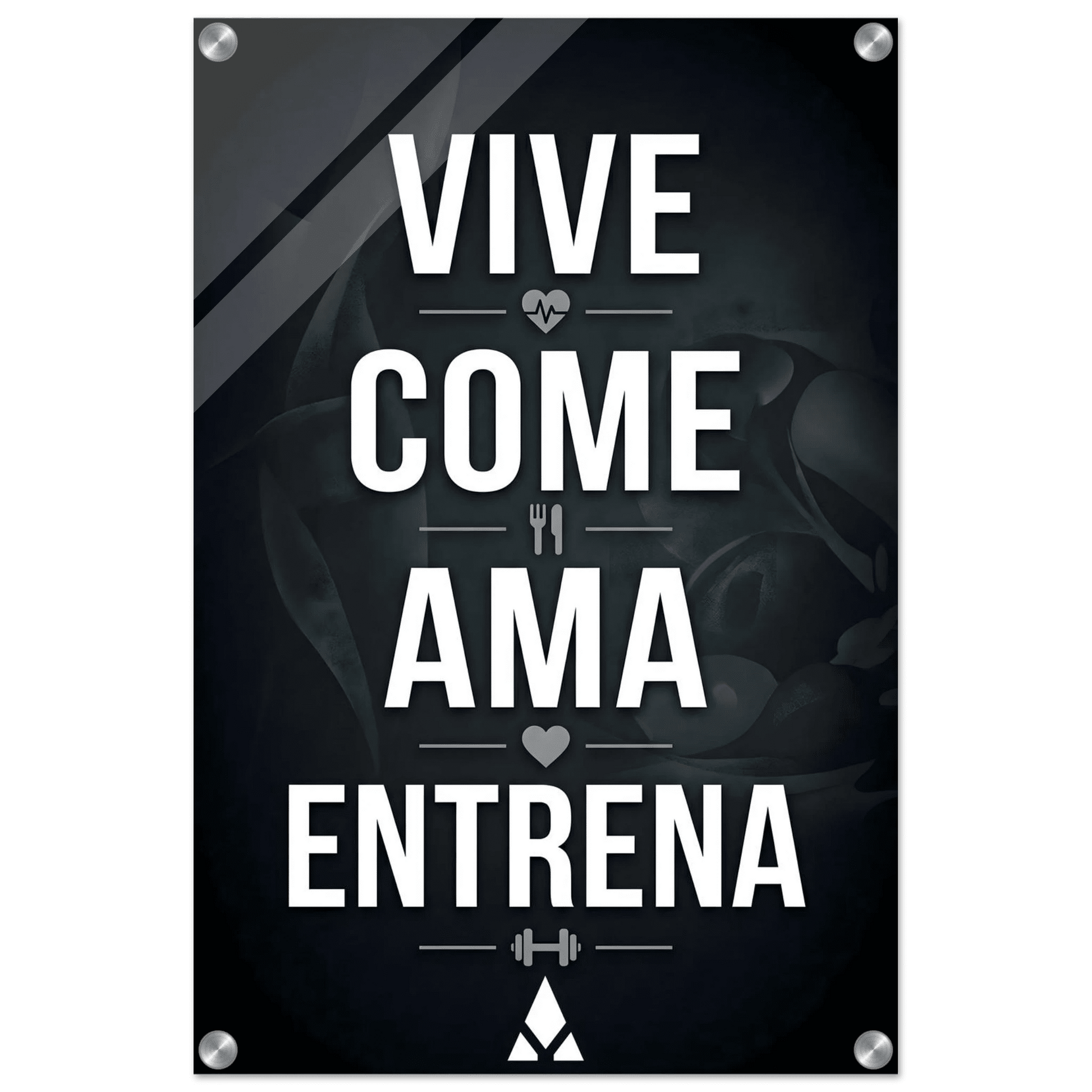 Impresión Acrílica Motivacional: "Vive, come, ama, entrena" - Inspiración en Acrílico Monocromático para Tu Espacio - Aury SportPrint MaterialAury Sport20x30 cm / 8x12″6f66aa25 - f3e2 - 4752 - b73f - e2cf06558316