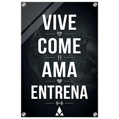 Impresión Acrílica Motivacional: "Vive, come, ama, entrena" - Inspiración en Acrílico Monocromático para Tu Espacio - Aury SportPrint MaterialAury Sport20x30 cm / 8x12″6f66aa25 - f3e2 - 4752 - b73f - e2cf06558316