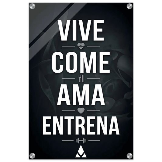 Impresión Acrílica Motivacional: "Vive, come, ama, entrena" - Inspiración en Acrílico Monocromático para Tu Espacio - Aury SportPrint MaterialAury Sport20x30 cm / 8x12″6f66aa25 - f3e2 - 4752 - b73f - e2cf06558316